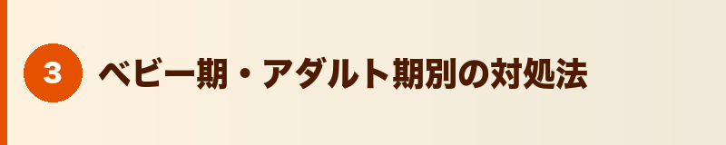 見出しバナー：ベビー期・アダルト期別の対処法