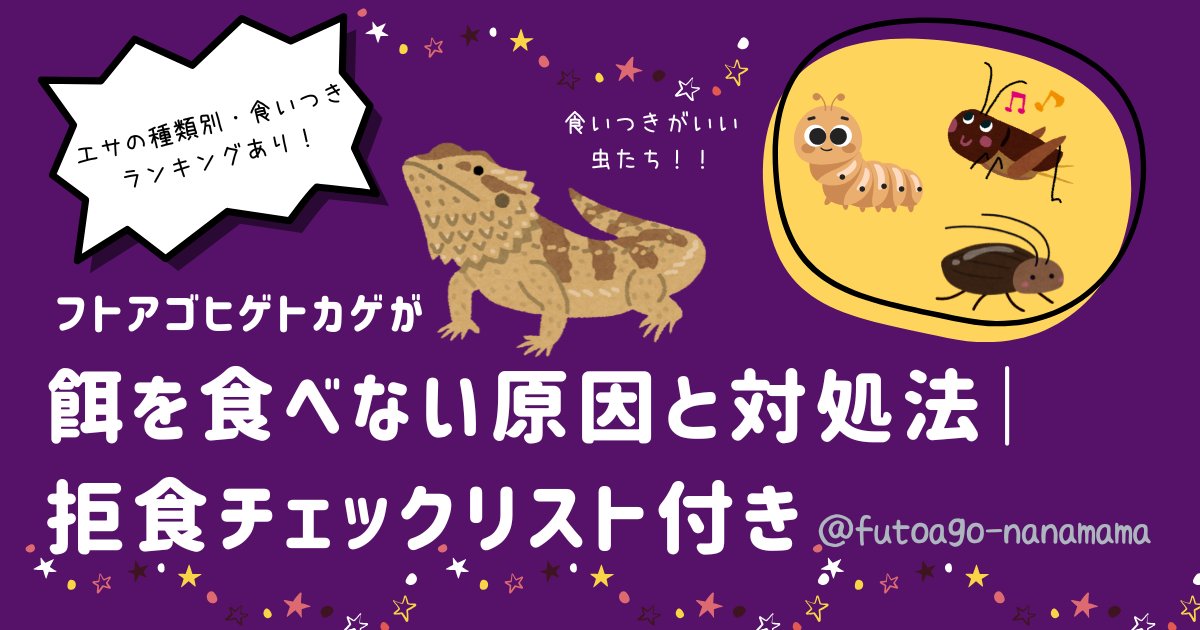 フトアゴヒゲトカゲが餌を食べない原因と対処法・拒食チェックリストのアイキャッチ画像