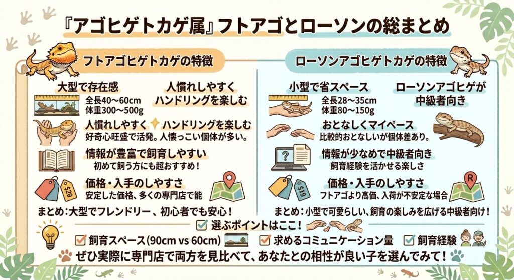 フトアゴとローソンアゴヒゲトカゲのまとめイラスト