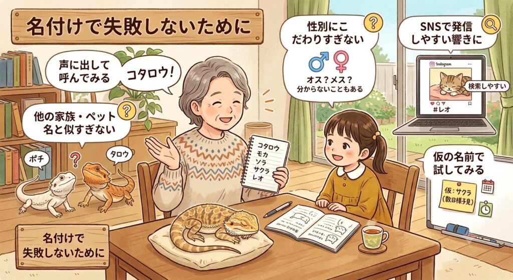 名付けで失敗しないためのポイントのイラスト