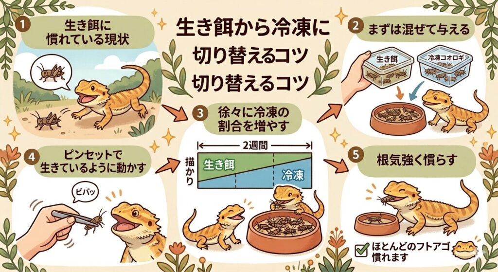 フトアゴ 生き餌から冷凍コオロギへの切り替えコツ
