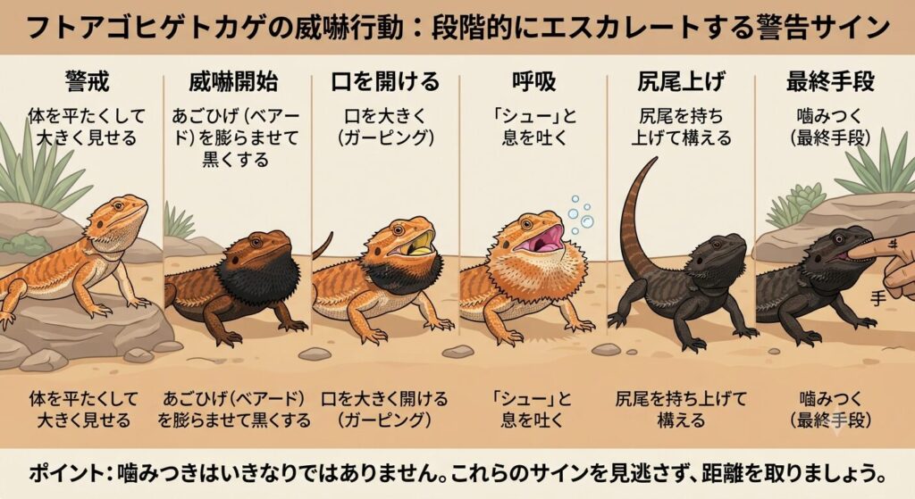 体を膨らませて威嚇するフトアゴヒゲトカゲ
