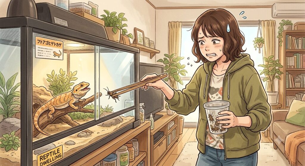 人工フードを食べるフトアゴヒゲトカゲ