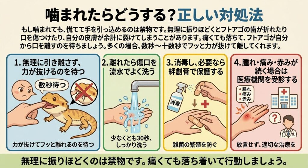 噛まれても落ち着いて対応するハンドリングの様子