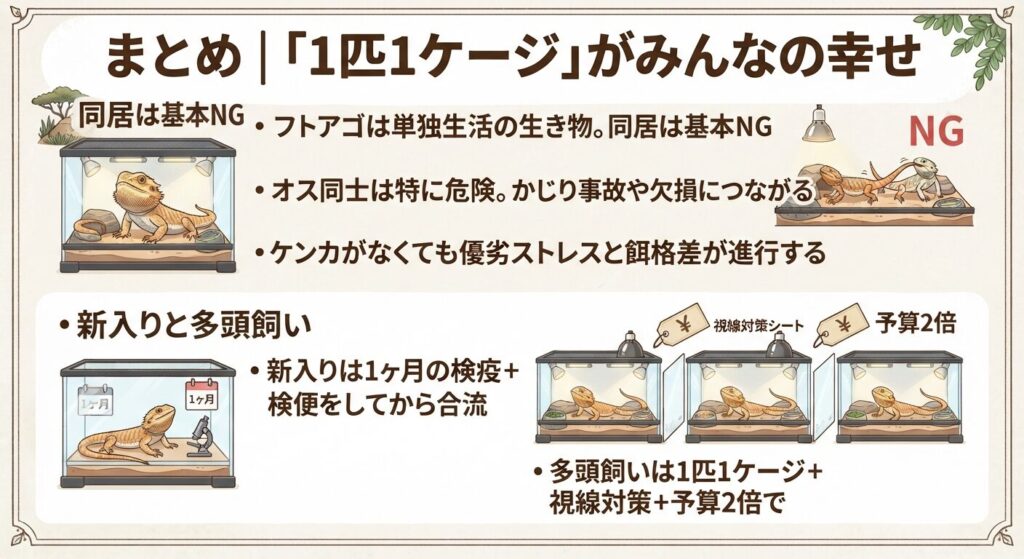 それぞれのケージで快適に過ごすフトアゴヒゲトカゲ