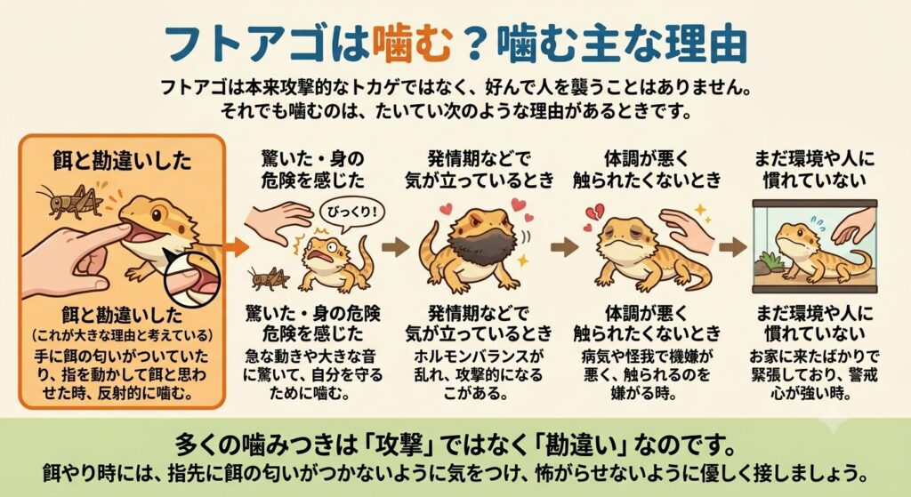 餌と勘違いして人の手を噛むことがあるフトアゴヒゲトカゲ
