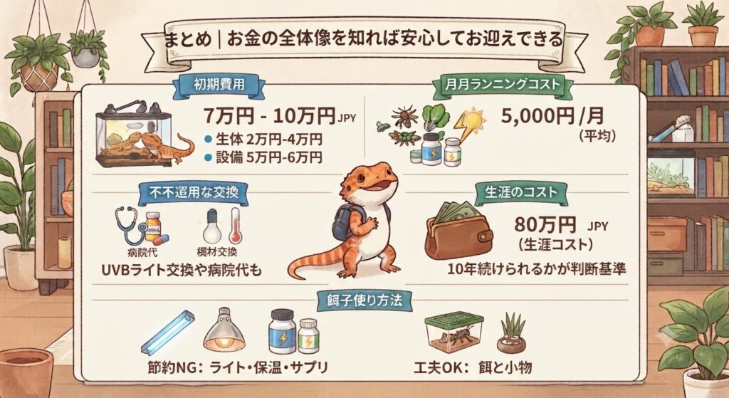 フトアゴ飼育費用のまとめイラスト