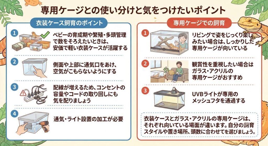 ガラス製の爬虫類専用ケージで過ごすフトアゴヒゲトカゲ