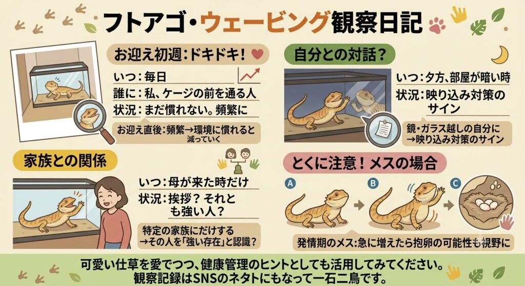 ウェービングの観察日記をつけるイメージのイラスト