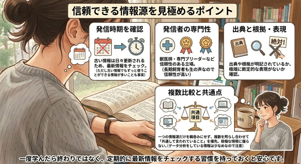 複数の情報源を比較検討するイメージ