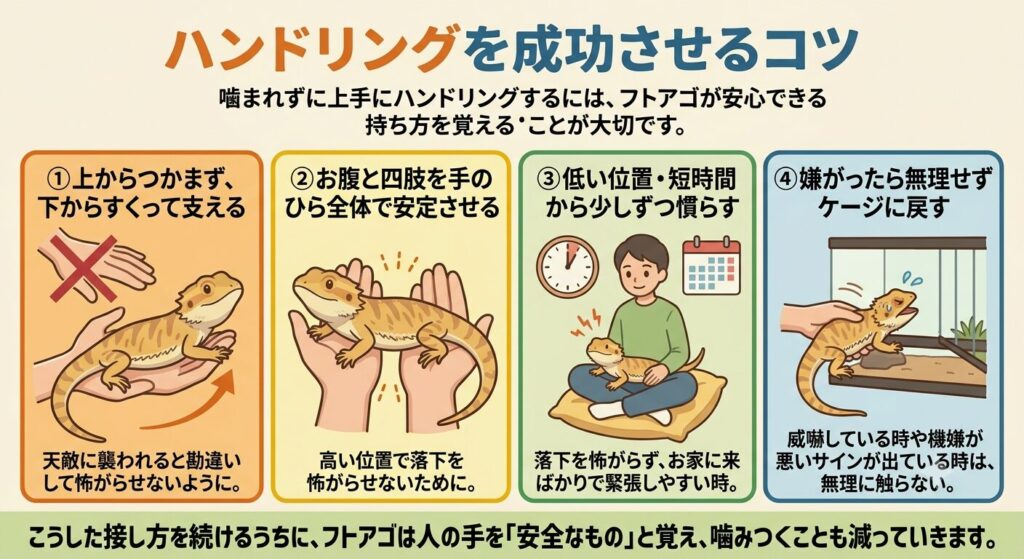 手のひらに乗って安心して過ごすフトアゴヒゲトカゲ