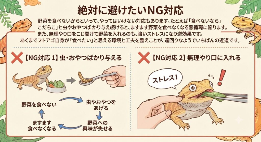 野菜を食べないときに避けたい対応のイメージ