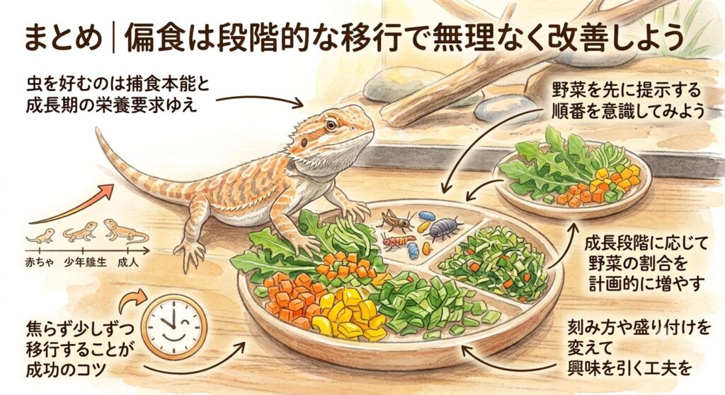 フトアゴヒゲトカゲの偏食改善まとめ