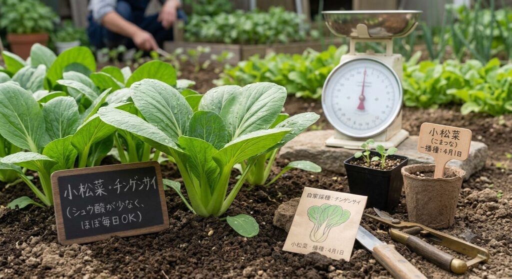 自家栽培した葉物野菜をフトアゴヒゲトカゲに与える様子