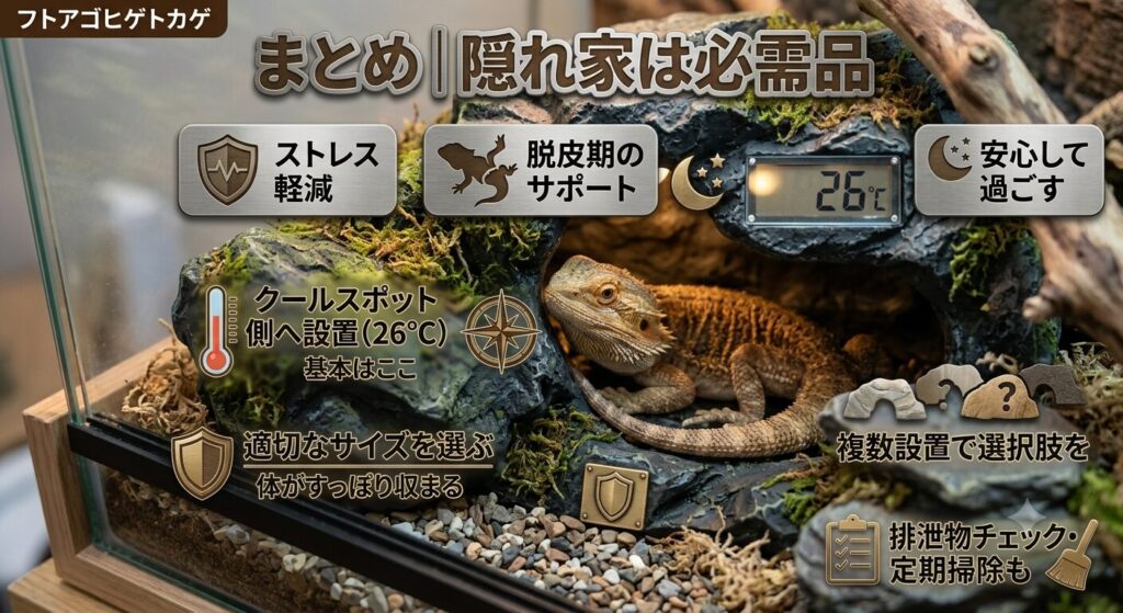 隠れ家は安心して過ごすための必需品というまとめイラスト