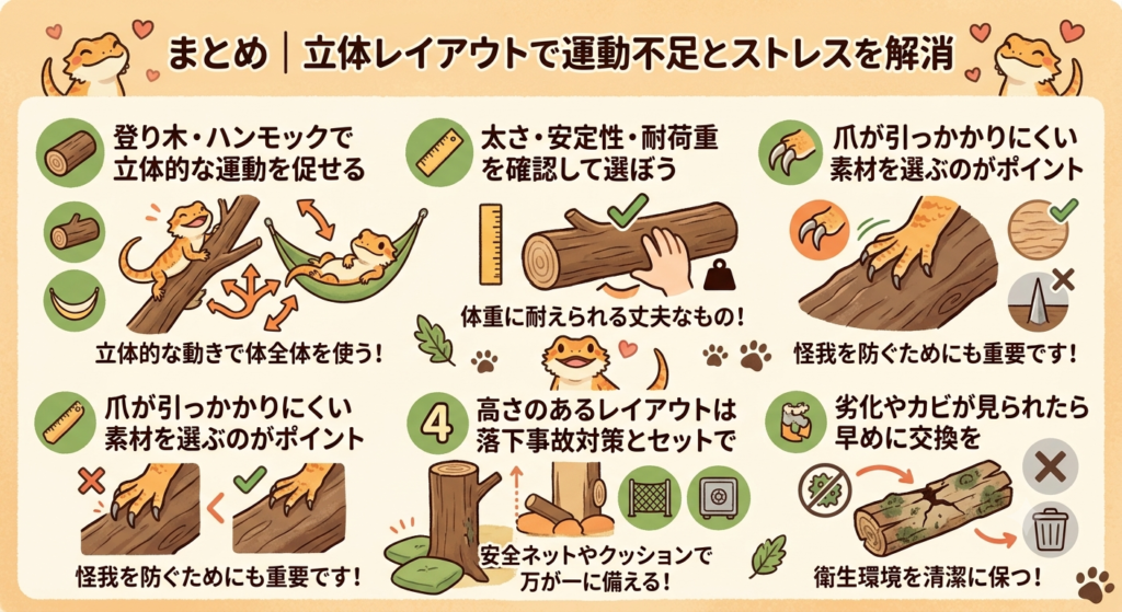 立体レイアウトで運動不足とストレスを解消するまとめイラスト